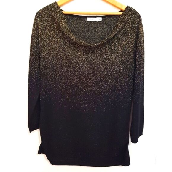 REITMANS Black and Gold Shimmer Cowl Neck Top 3/4 Sleeve.  Medium. NWOT - Picture 1 of 15